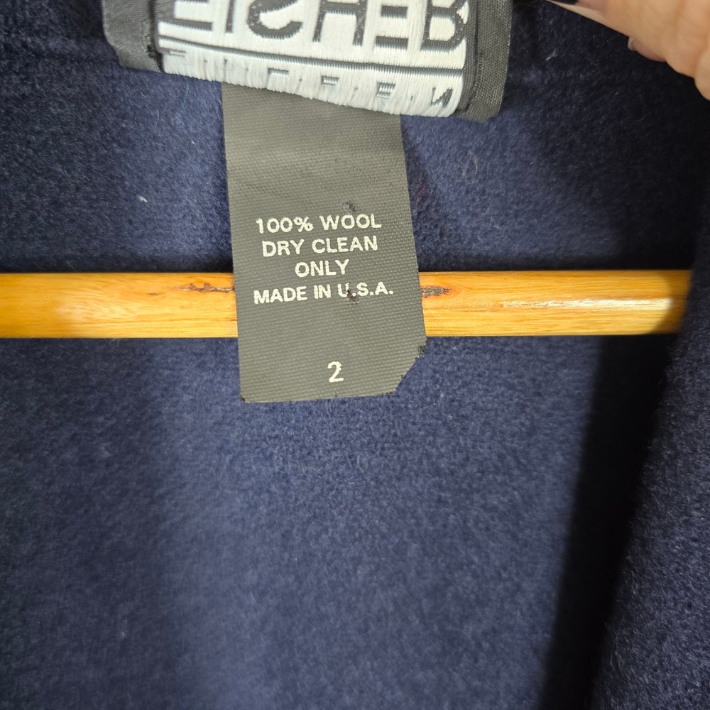 Eileen Fisher Vintage Navy Blue 100% Wool Shawl Collar Duster Coat Made in USA - Picture 6 of 6